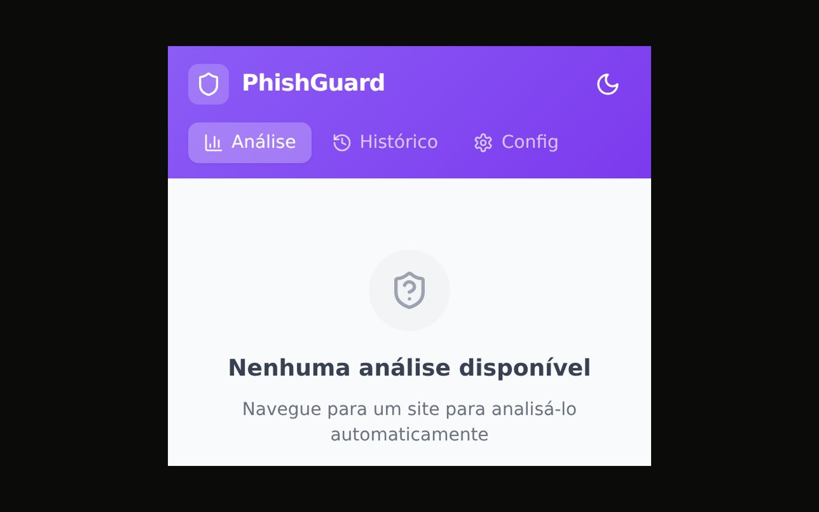 PhishGuard Chrome extension popup before any page has been analyzed
